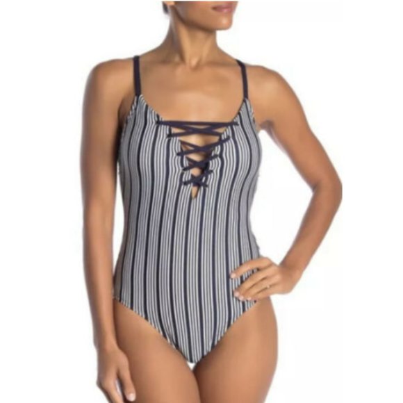 Nautica Other - Nautica Navy Blue and White Lace Up Dock Lines One Piece Swimsuit Large